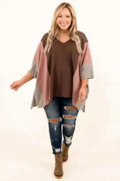 Never Met Anyone Like You Poncho, Brown -Chic Soul Store 10 12 17450