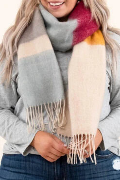 Back In Service Scarf, Light Blue- Oatmeal -Chic Soul Store 10 12 17481