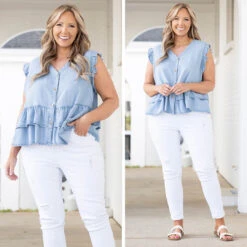 Rich Ruffles Top, Light Denim -Chic Soul Store 10 a013e464 edb0 4a61 8282 8c76679529db