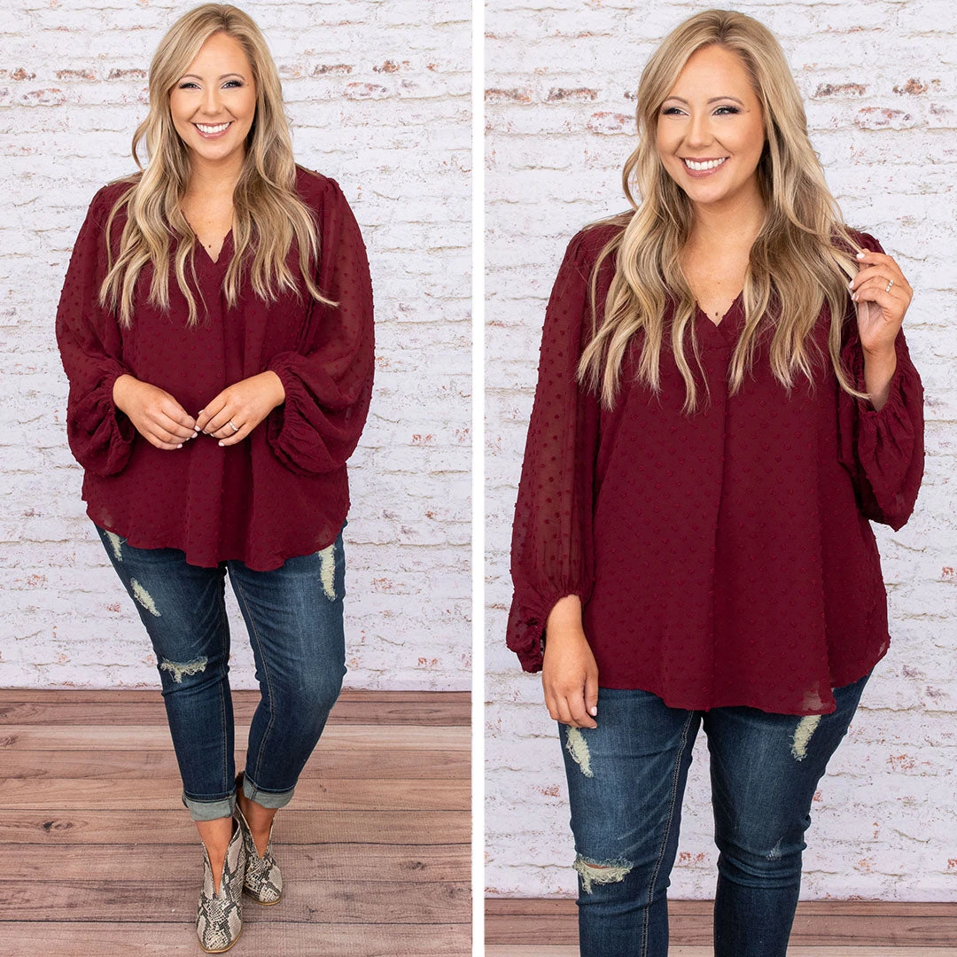What About Love Blouse, Burgundy 8 What About Love Blouse, Burgundy - Image 6