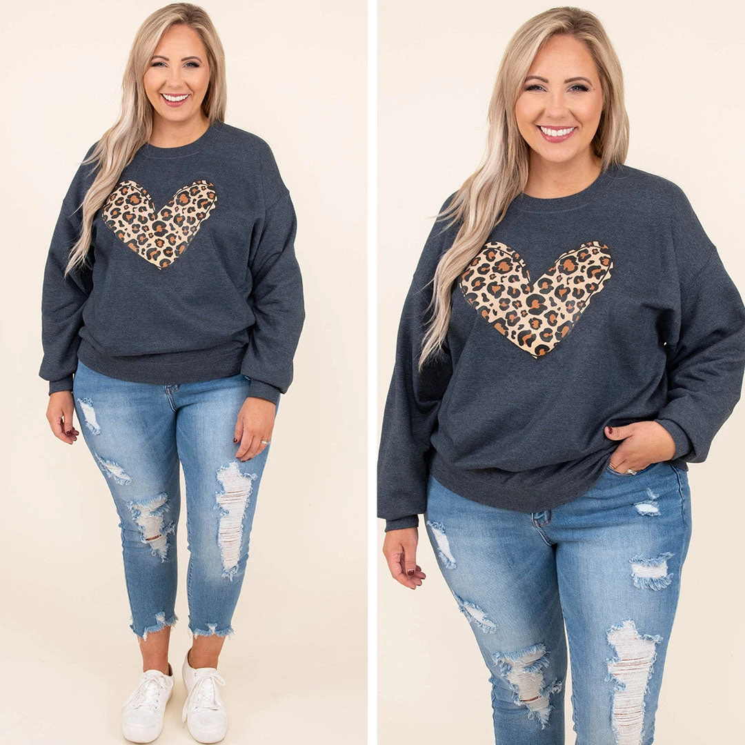 Leopard Heart Sweatshirt, Heather Gray 8 Leopard Heart Sweatshirt, Heather Gray - Image 6