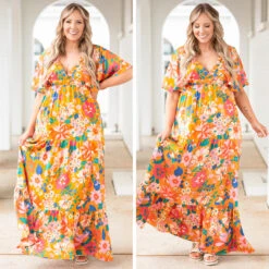 Walking Through Flowers Dress, Orange -Chic Soul Store 13 b7370cc5 66b5 4049 ae34 7490395d75d9