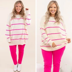 Slumber Party Sweater, White-Pink -Chic Soul Store 15 2f3c03b8 e59c 4949 8659 a1fb4023e158