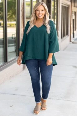 Treasured Moments Top, Hunter Green -Chic Soul Store 1B7A8483