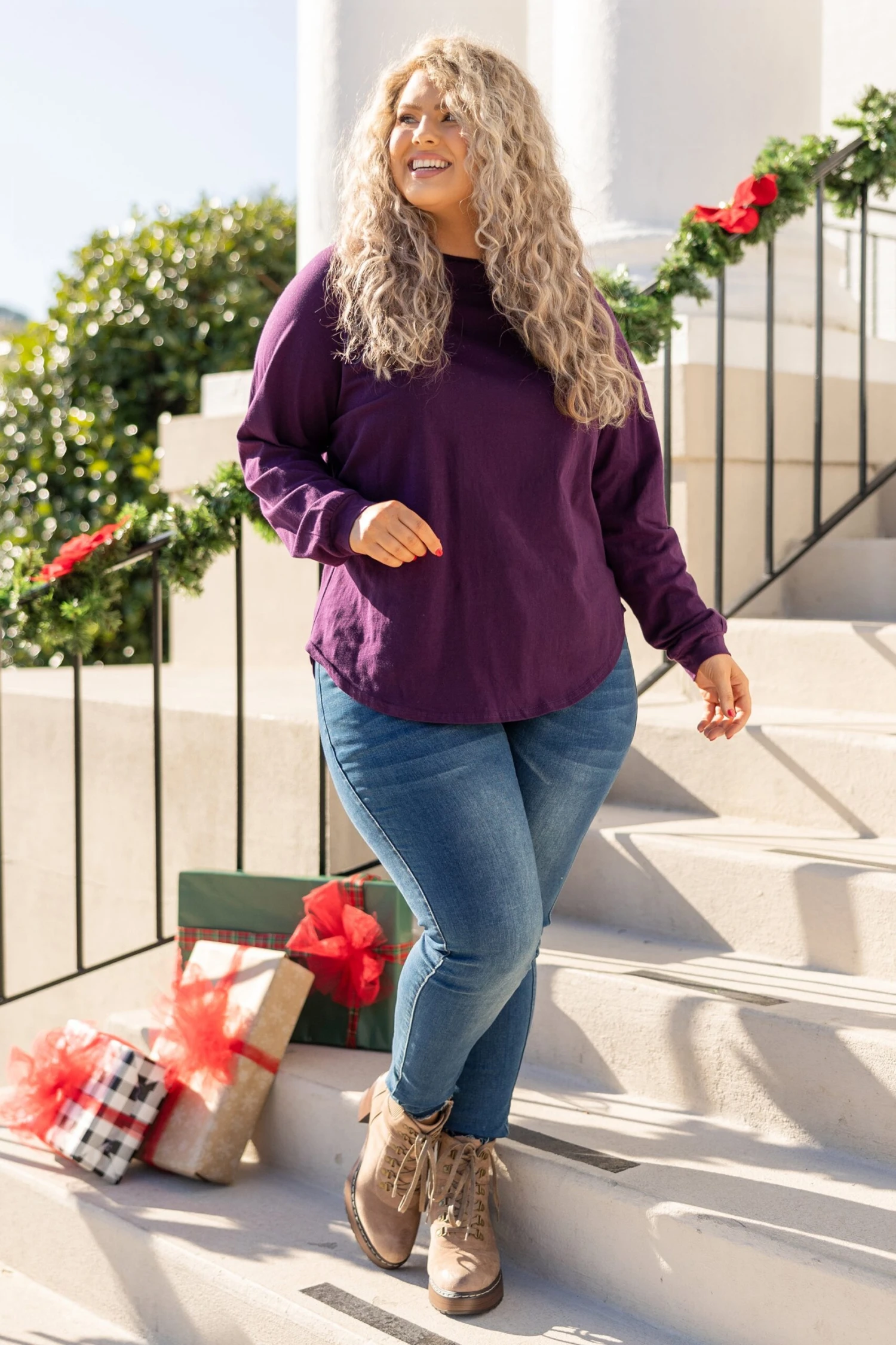 Curved Hem Slouchy Dolman Tunic, Plum Sequin 4 Curved Hem Slouchy Dolman Tunic, Plum Sequin - Image 2