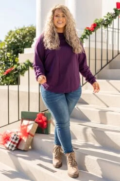Curved Hem Slouchy Dolman Tunic, Plum Sequin 16 Curved Hem Slouchy Dolman Tunic, Plum Sequin -Chic Soul Store 1I5A7846 Edit