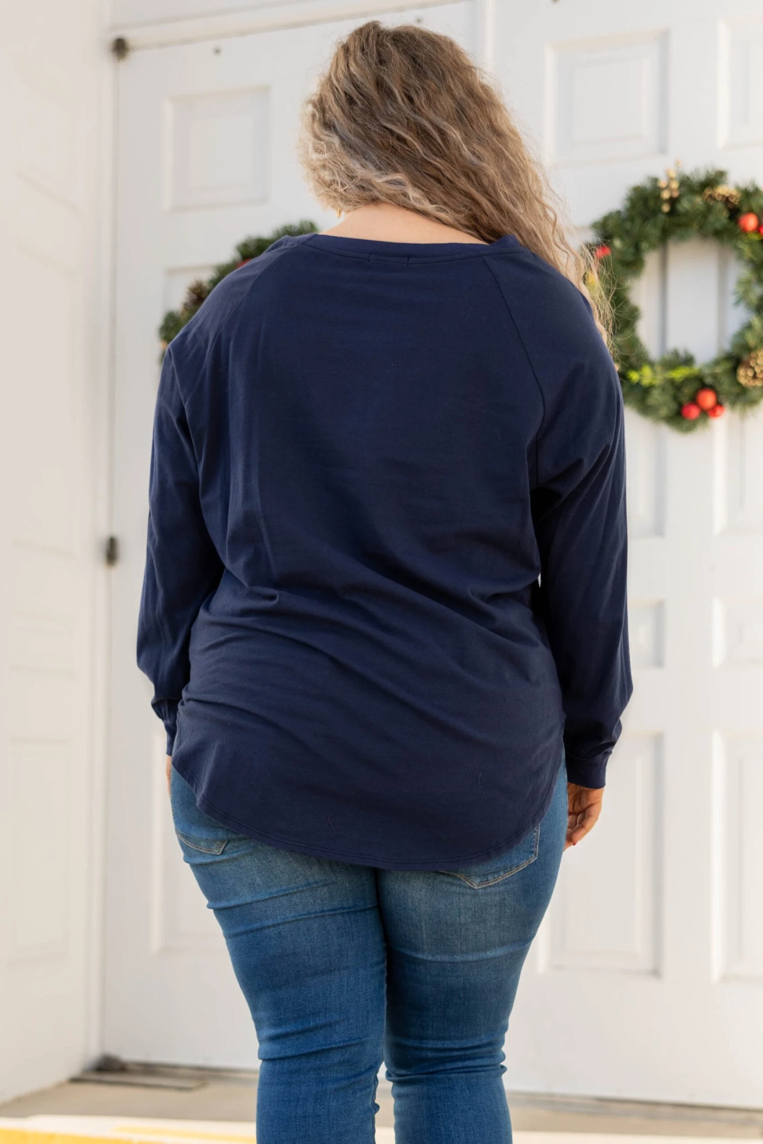 Curved Hem Slouchy Dolman Tunic, Navy Sequin 9 Curved Hem Slouchy Dolman Tunic, Navy Sequin - Image 7
