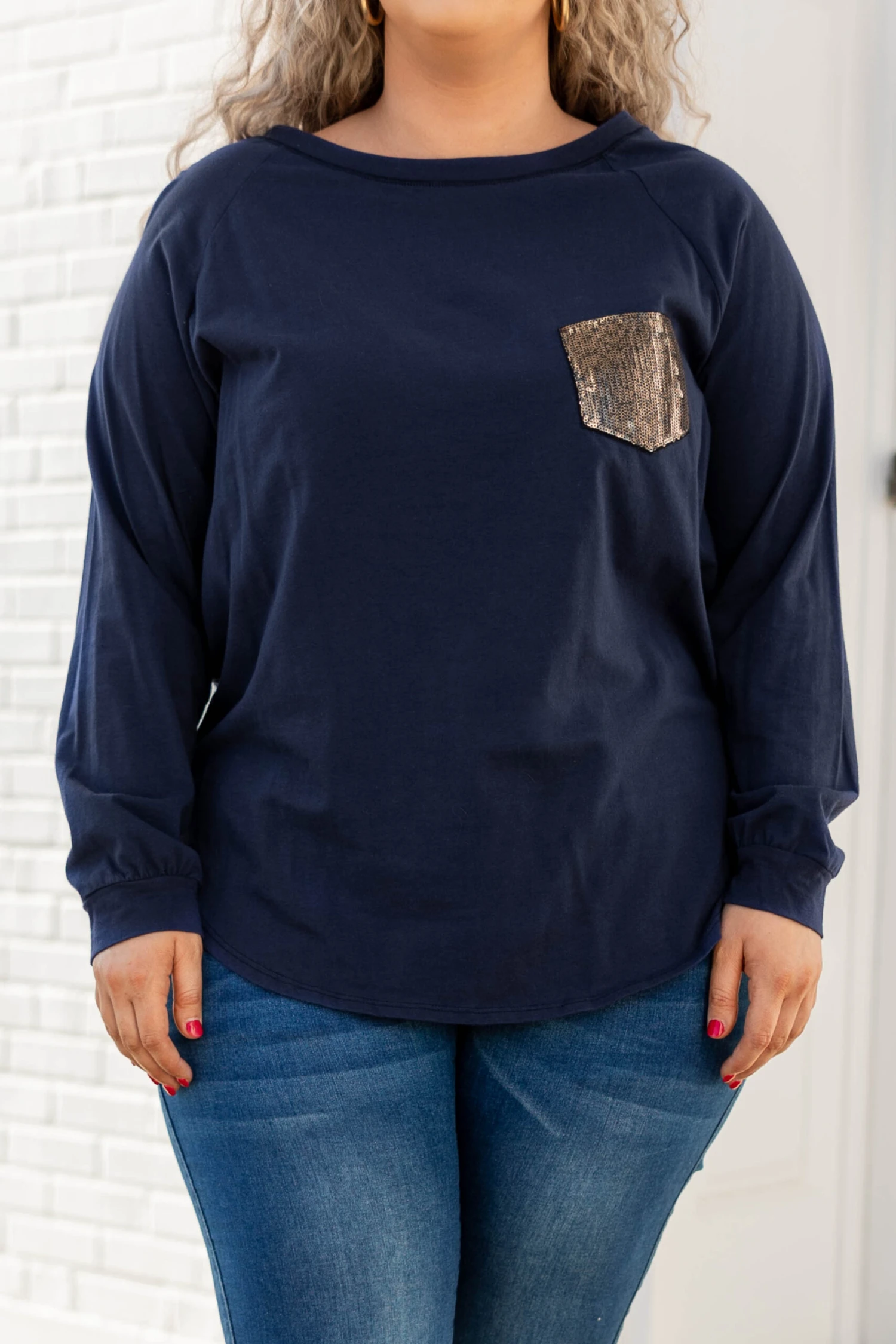 Curved Hem Slouchy Dolman Tunic, Navy Sequin 8 Curved Hem Slouchy Dolman Tunic, Navy Sequin - Image 6