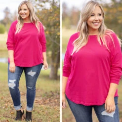Curved Hem Slouchy Dolman Tunic, Dark Fuchsia -Chic Soul Store 1 1f99306b a51e 4f65 91cd d8d4bb3bf4c2