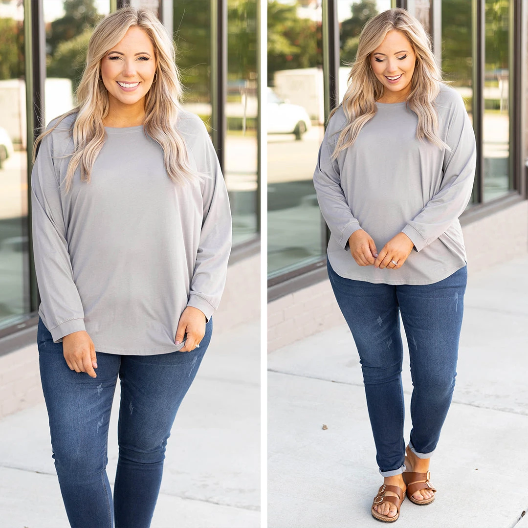 Curved Hem Slouchy Dolman Tunic, Smokey Gray 8 Curved Hem Slouchy Dolman Tunic, Smokey Gray - Image 6