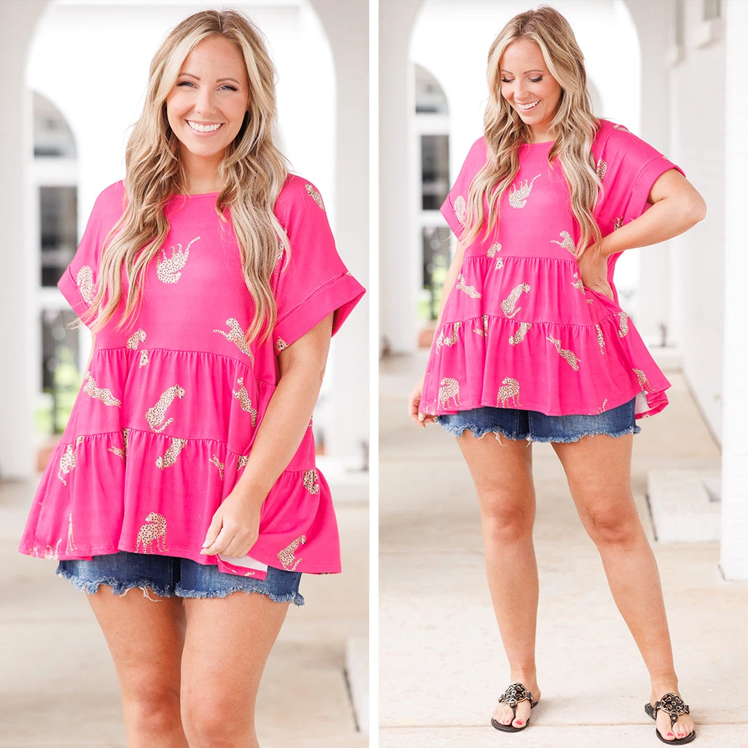 Big Cats Babydoll Top, Fuchsia 8 Big Cats Babydoll Top, Fuchsia - Image 6