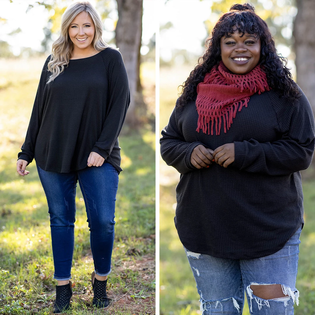 Curved Hem Slouchy Dolman Tunic, Black Thermal 10 Curved Hem Slouchy Dolman Tunic, Black Thermal - Image 8