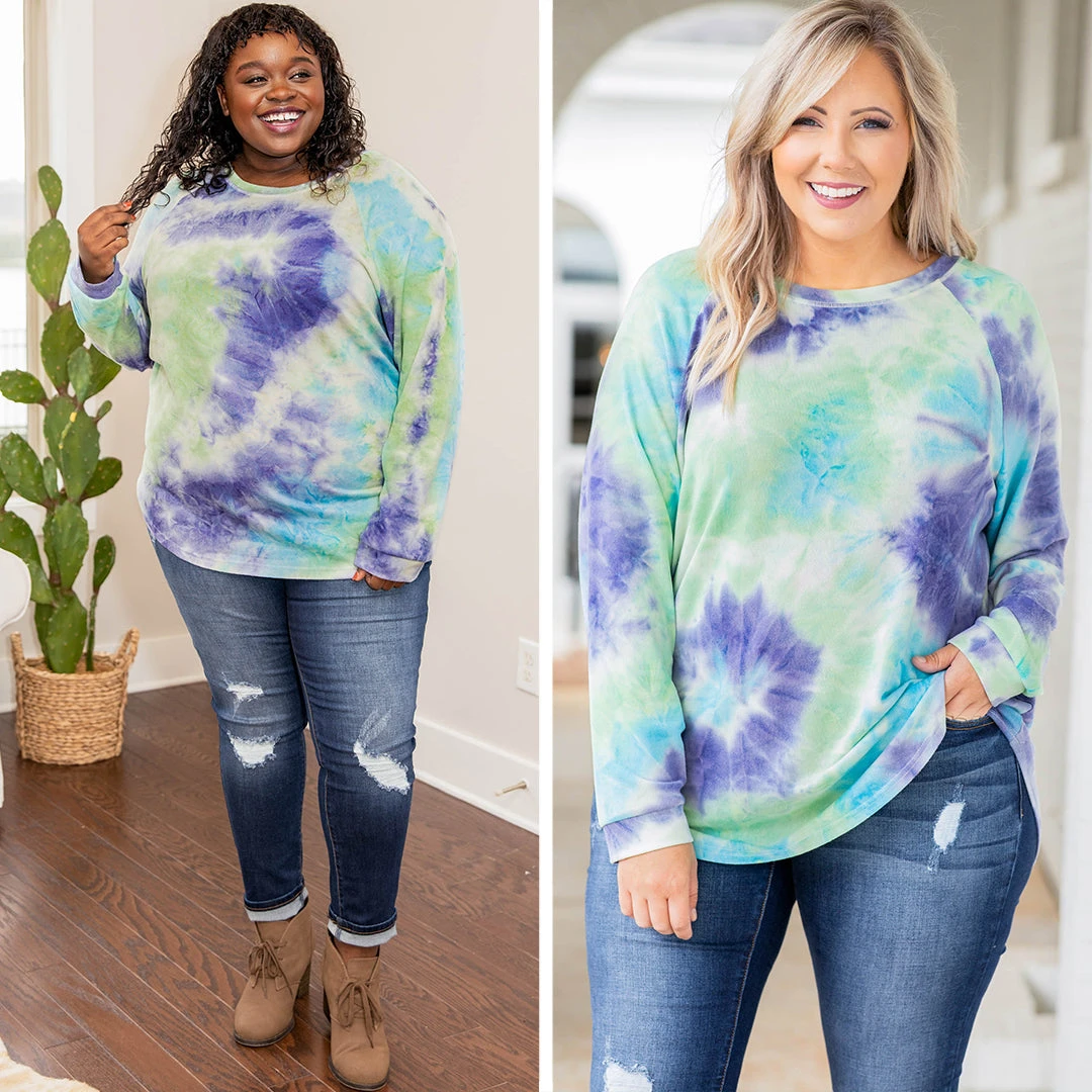 Curved Hem Slouchy Dolman Tunic, Tie Dye Purple 9 Curved Hem Slouchy Dolman Tunic, Tie Dye Purple - Image 7