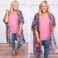 Catch My Flow Kimono, Grey-Pink -Chic Soul Store 2.24 3