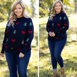 Wrapping Presents Sweater, Navy -Chic Soul Store 20555