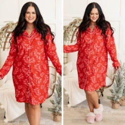Holiday Happy Pajama Dress, Red -Chic Soul Store 26 04a3027d 51f2 4596 ab8e 5e13aa8fb34f