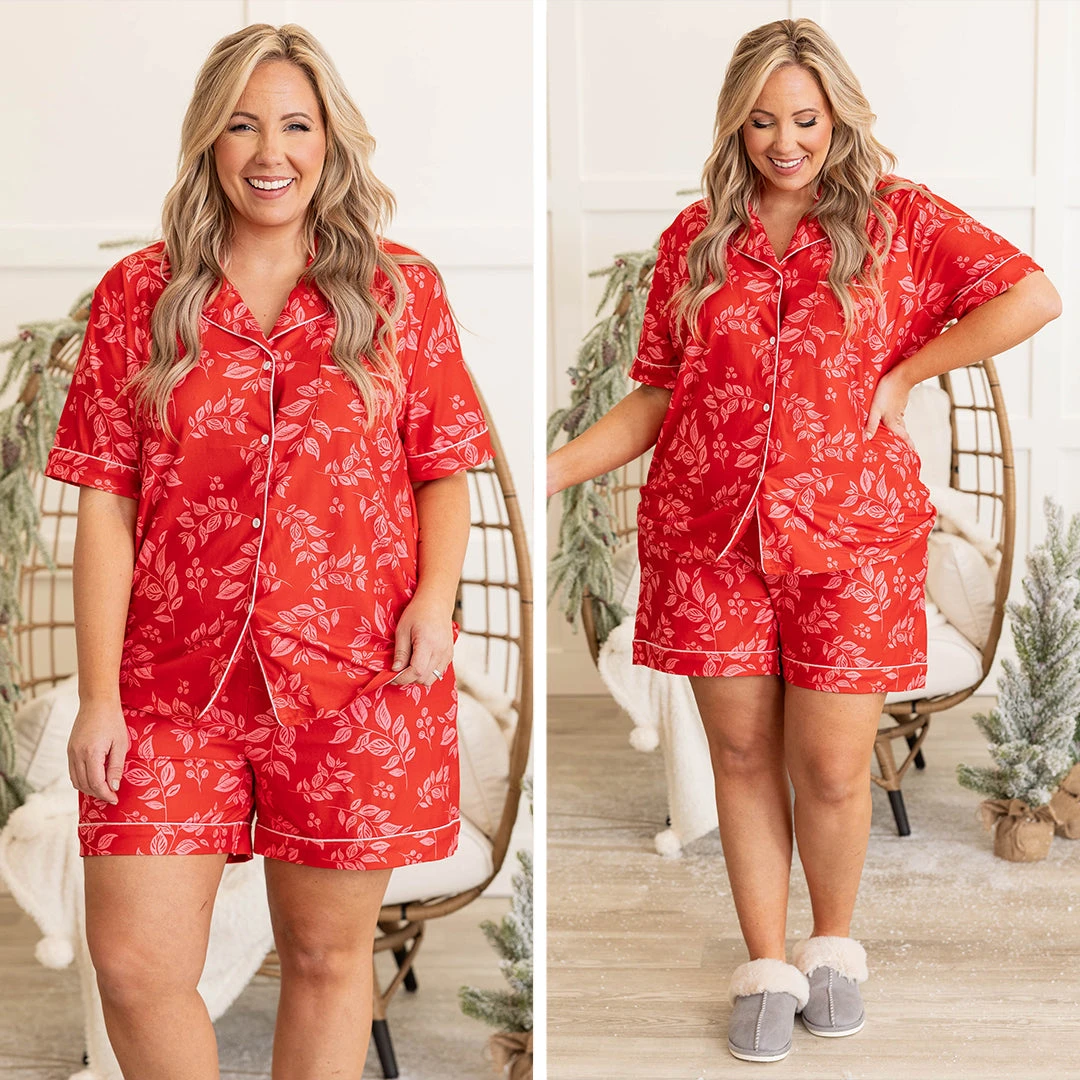 Holiday Happy Short Sleeve Pajama Top, Red 8 Holiday Happy Short Sleeve Pajama Top, Red - Image 6