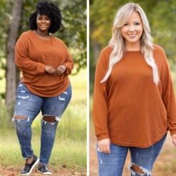 Curved Hem Slouchy Dolman Tunic, Orange Thermal -Chic Soul Store 2 bfb031bc 94ee 4e65 b959 d4ce2e65494e