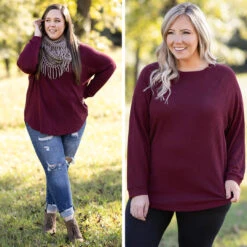 Curved Hem Slouchy Dolman Tunic, Wine Thermal -Chic Soul Store 2 c5990bf1 db87 4c19 8219 c475691856d5