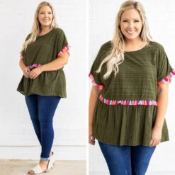 Poms Away Top, Olive -Chic Soul Store 2 c7f400b2 25ef 4209 9441 f3cf169137ba