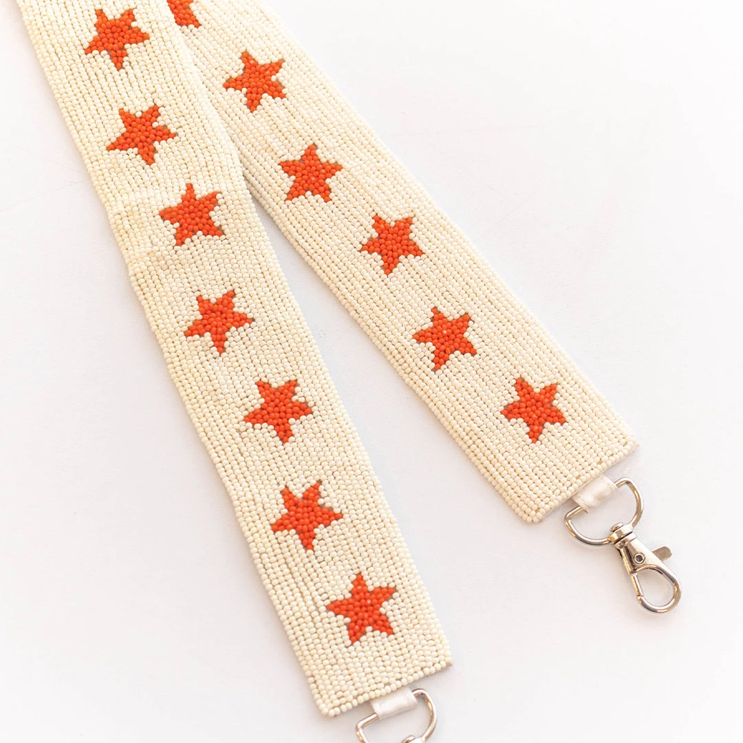 Star Of The Team Beaded Purse Strap, White Orange 6 Star Of The Team Beaded Purse Strap, White Orange - Image 4
