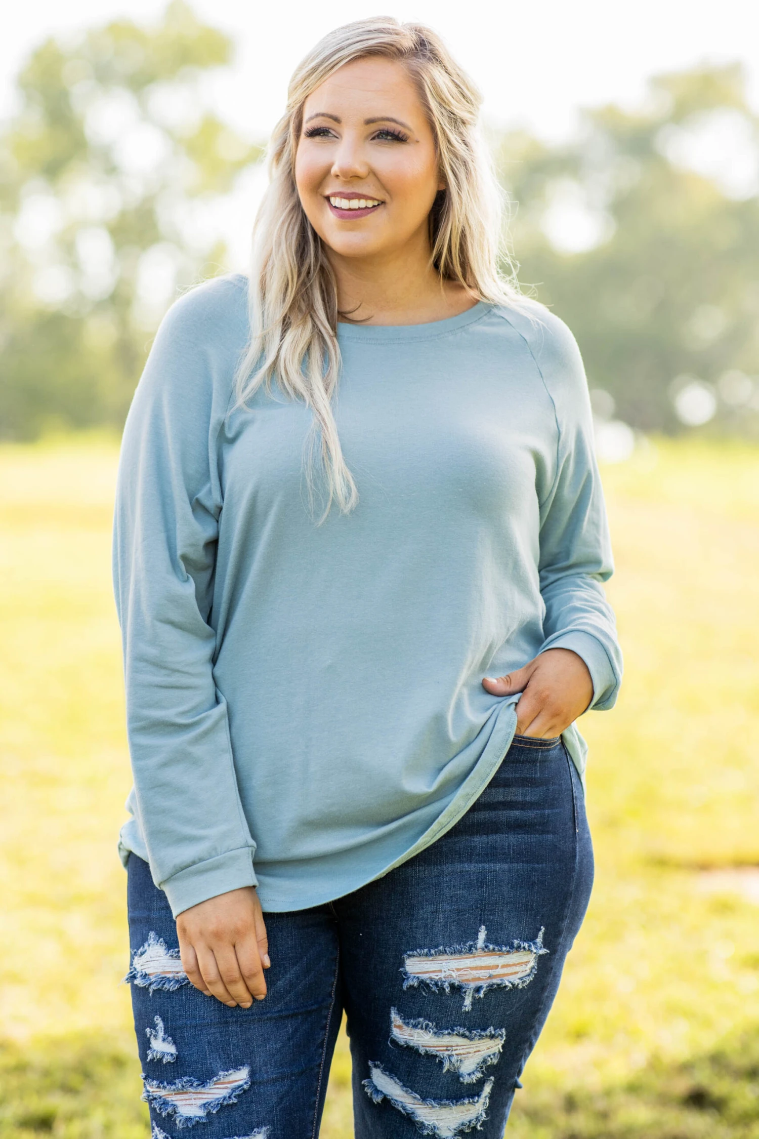 Curved Hem Slouchy Dolman Tunic, Mineral Mint 3 Curved Hem Slouchy Dolman Tunic, Mineral Mint