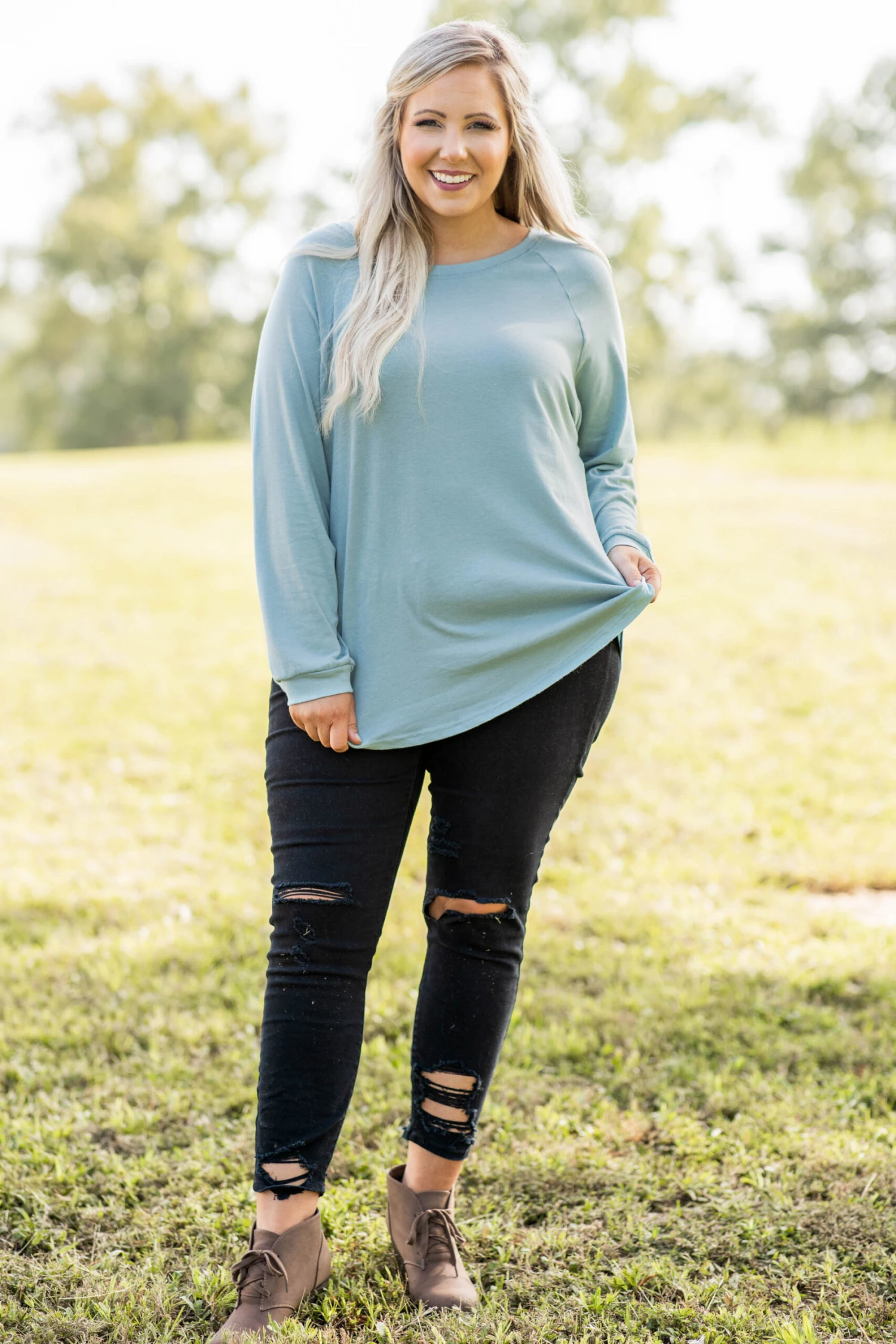 Curved Hem Slouchy Dolman Tunic, Mineral Mint 7 Curved Hem Slouchy Dolman Tunic, Mineral Mint - Image 5
