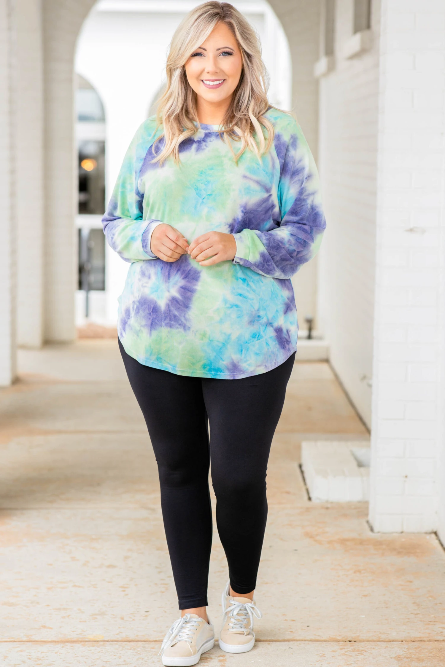 Curved Hem Slouchy Dolman Tunic, Tie Dye Purple 4 Curved Hem Slouchy Dolman Tunic, Tie Dye Purple - Image 2