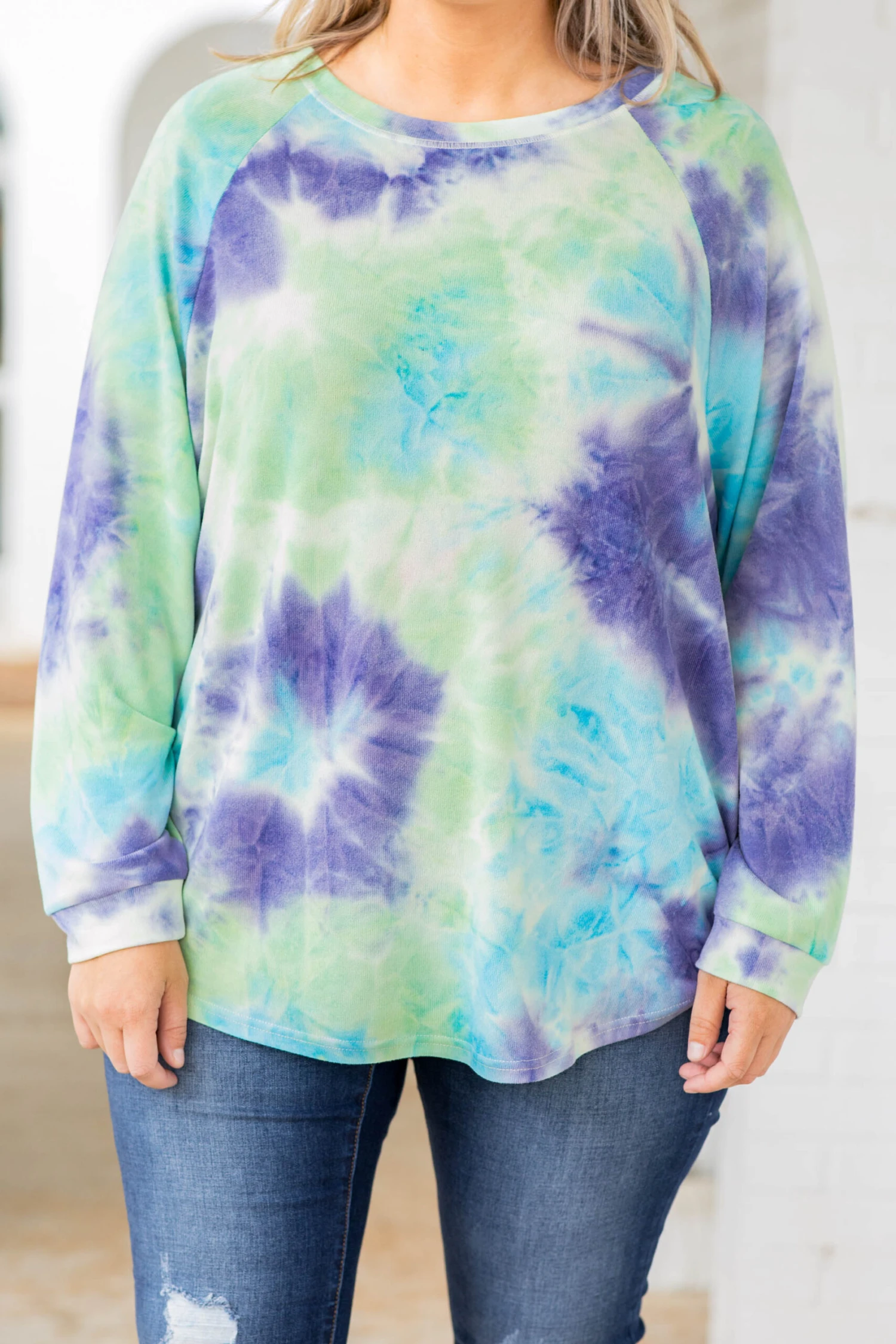 Curved Hem Slouchy Dolman Tunic, Tie Dye Purple 6 Curved Hem Slouchy Dolman Tunic, Tie Dye Purple - Image 4