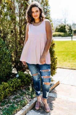 Weekender Waffle Babydoll Stripe, Pink -Chic Soul Store 373A2236