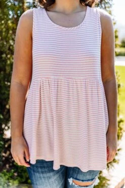 Weekender Waffle Babydoll Stripe, Pink -Chic Soul Store 373A2245