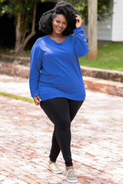 Slouchy Dolman Tunic Long Sleeve, Cobalt -Chic Soul Store 373A2416