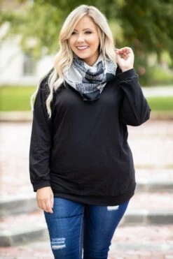 Slouchy Dolman Tunic Long Sleeve, Black