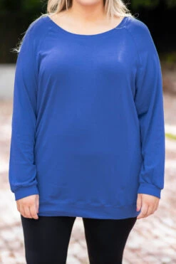 Slouchy Dolman Tunic Long Sleeve, Cobalt -Chic Soul Store 373A3008