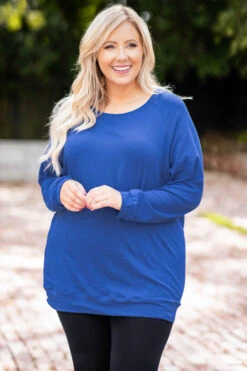 Slouchy Dolman Tunic Long Sleeve, Cobalt