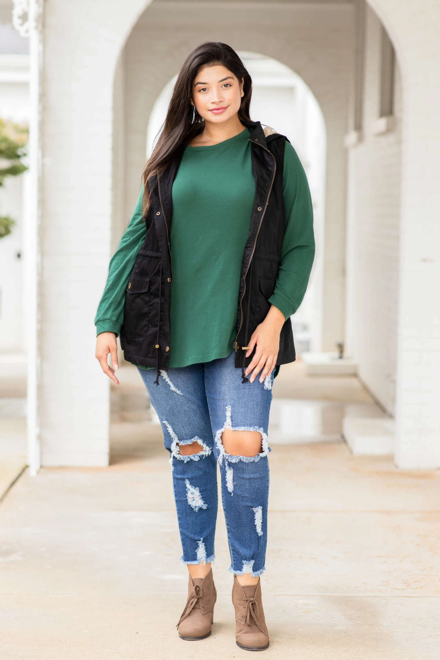 Curved Hem Slouchy Dolman Tunic, Hunter Green 8 Curved Hem Slouchy Dolman Tunic, Hunter Green - Image 6