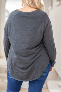 Curved Hem Slouchy Dolman Tunic, Charcoal 12 Curved Hem Slouchy Dolman Tunic, Charcoal -Chic Soul Store 373A5219