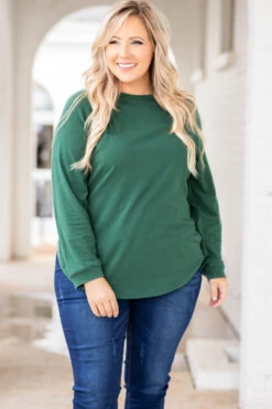 Curved Hem Slouchy Dolman Tunic, Hunter Green