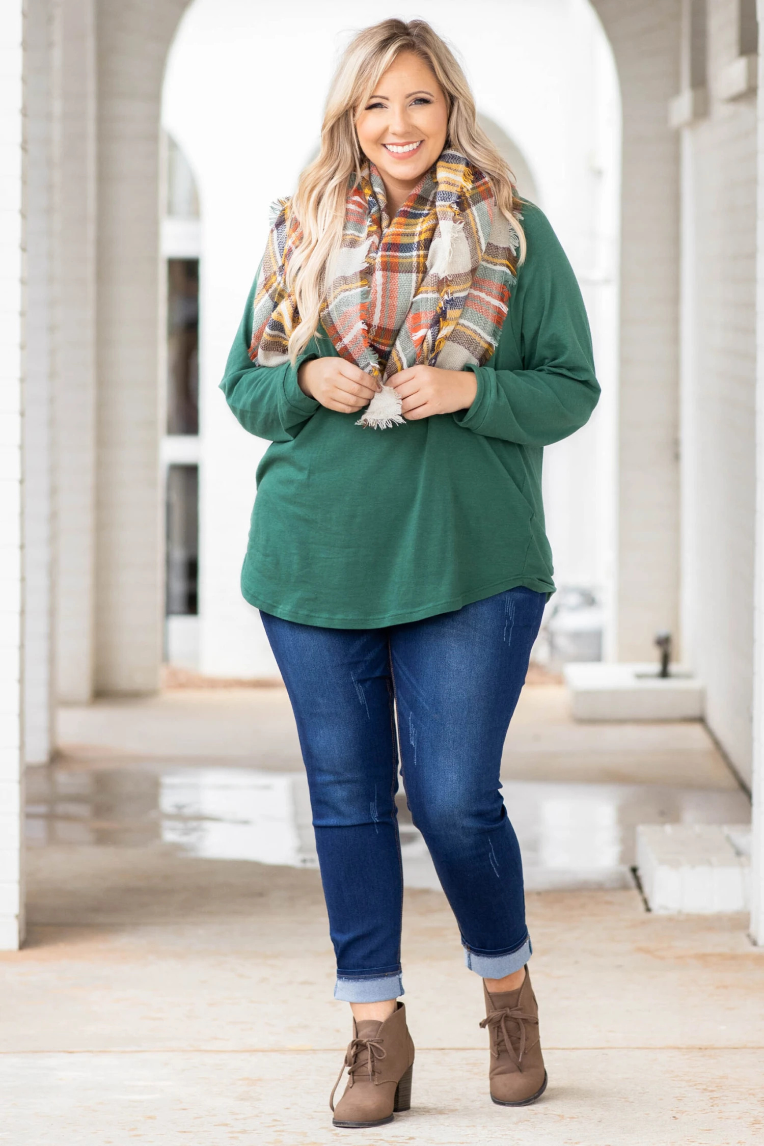 Curved Hem Slouchy Dolman Tunic, Hunter Green 4 Curved Hem Slouchy Dolman Tunic, Hunter Green - Image 2