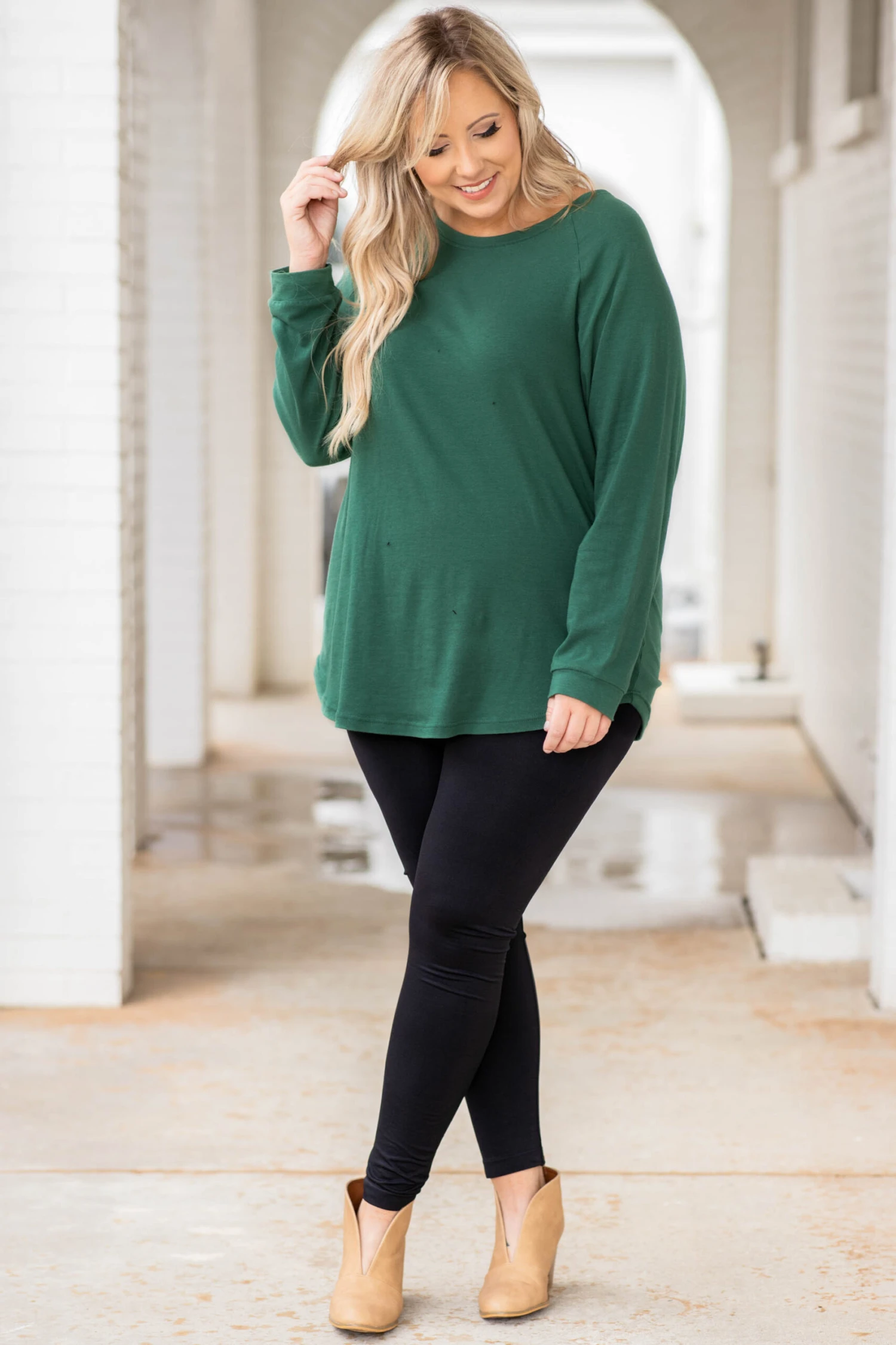 Curved Hem Slouchy Dolman Tunic, Hunter Green 5 Curved Hem Slouchy Dolman Tunic, Hunter Green - Image 3