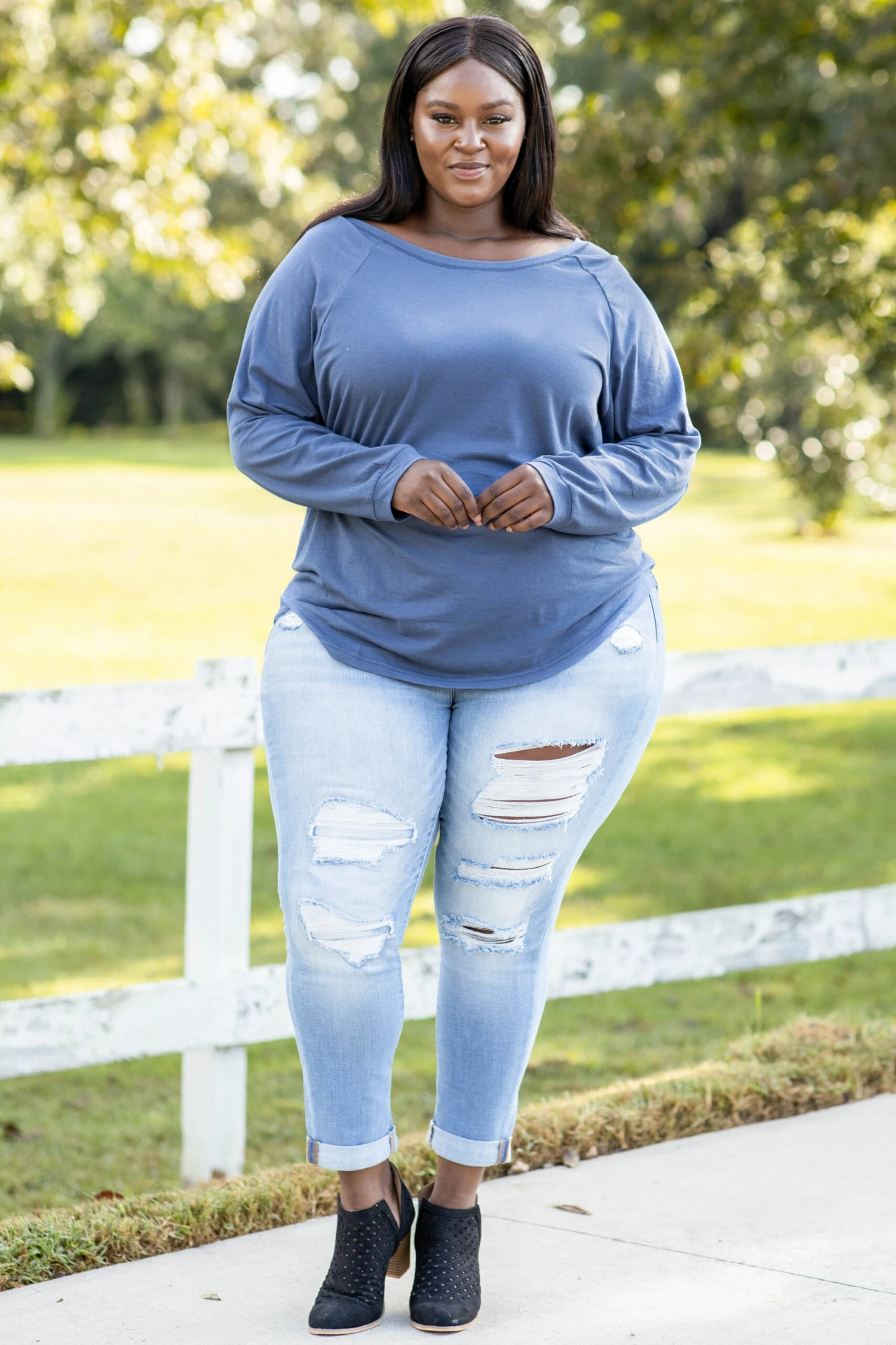 Curved Hem Slouchy Dolman Tunic, Indy Blue 5 Curved Hem Slouchy Dolman Tunic, Indy Blue - Image 3