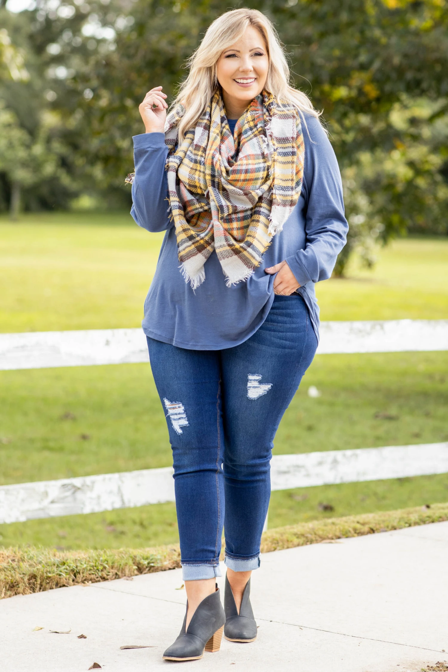 Curved Hem Slouchy Dolman Tunic, Indy Blue 4 Curved Hem Slouchy Dolman Tunic, Indy Blue - Image 2