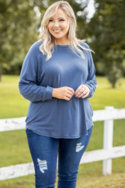 Curved Hem Slouchy Dolman Tunic, Indy Blue