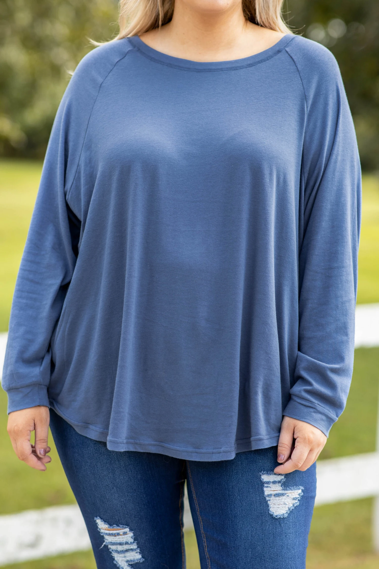 Curved Hem Slouchy Dolman Tunic, Indy Blue 7 Curved Hem Slouchy Dolman Tunic, Indy Blue - Image 5