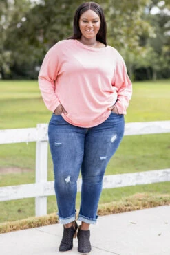 Curved Hem Slouchy Dolman Tunic, Dusty Pink -Chic Soul Store 373A8536