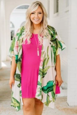 Hawaiian Roller Coaster Kimono, Hot Pink