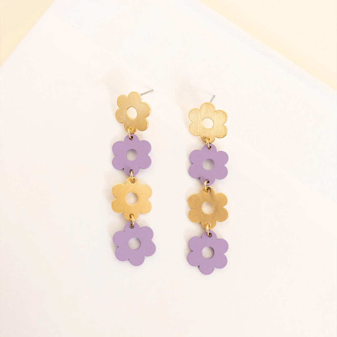Dangling Flower Earrings, Purple 6 Dangling Flower Earrings, Purple - Image 4
