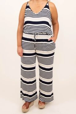 Going With The Flow Jumpsuit, Ivory-Navy -Chic Soul Store 4 20 6838