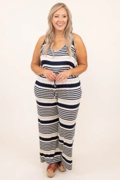 Going With The Flow Jumpsuit, Ivory-Navy