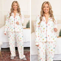 Snow Wishes Long Sleeve Pajama Top, White -Chic Soul Store 42 8c2a3f93 af31 46b1 b5a7 a3610beb5779